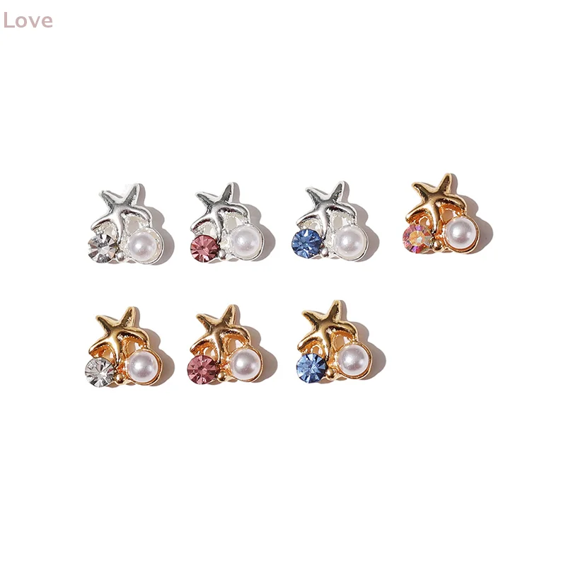 [L & P] 2 قطعة ثلاثية الأبعاد رائعة سبيكة مسمار الفن السحر Kawaii نجم البحر اللؤلؤ تصميم مسمار حجر الراين زينة DIY بها بنفسك اكسسوارات