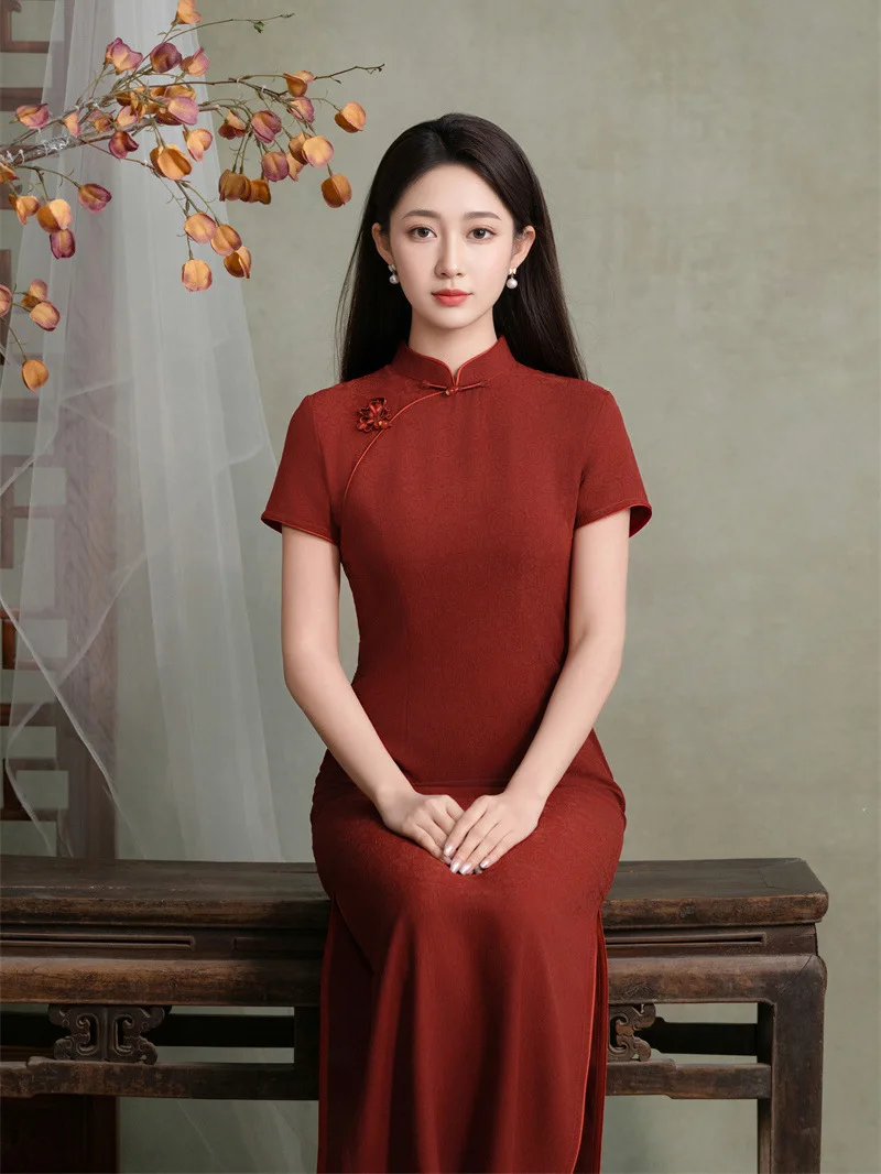 

Red Wedding Long Style Retro Spring Summer New Arrival Large Size for Reception And Drinking Ceremony