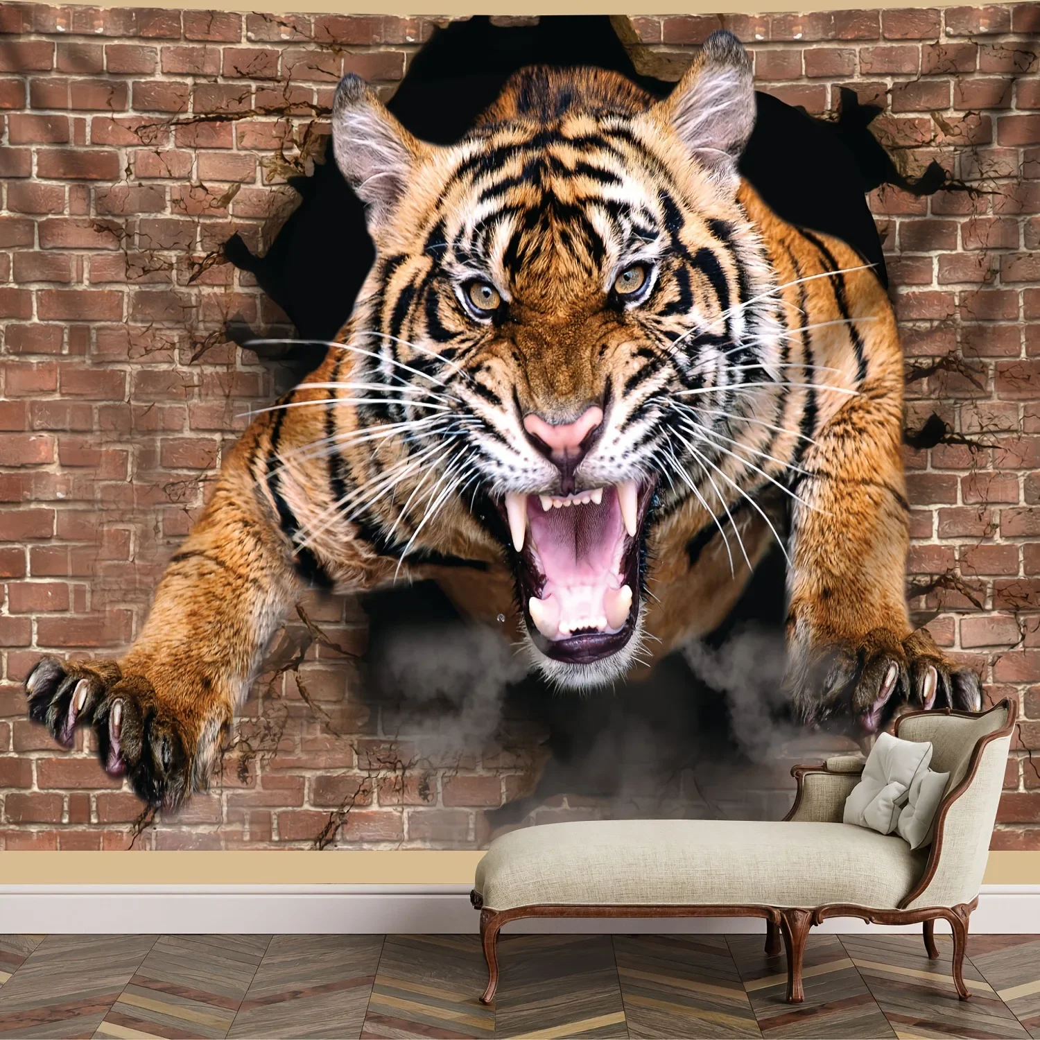 

3D Roaring Tiger Tapestry: Unleash Wild EnergyWall decoration background cloth, bedroom room home decoration bohemian decor