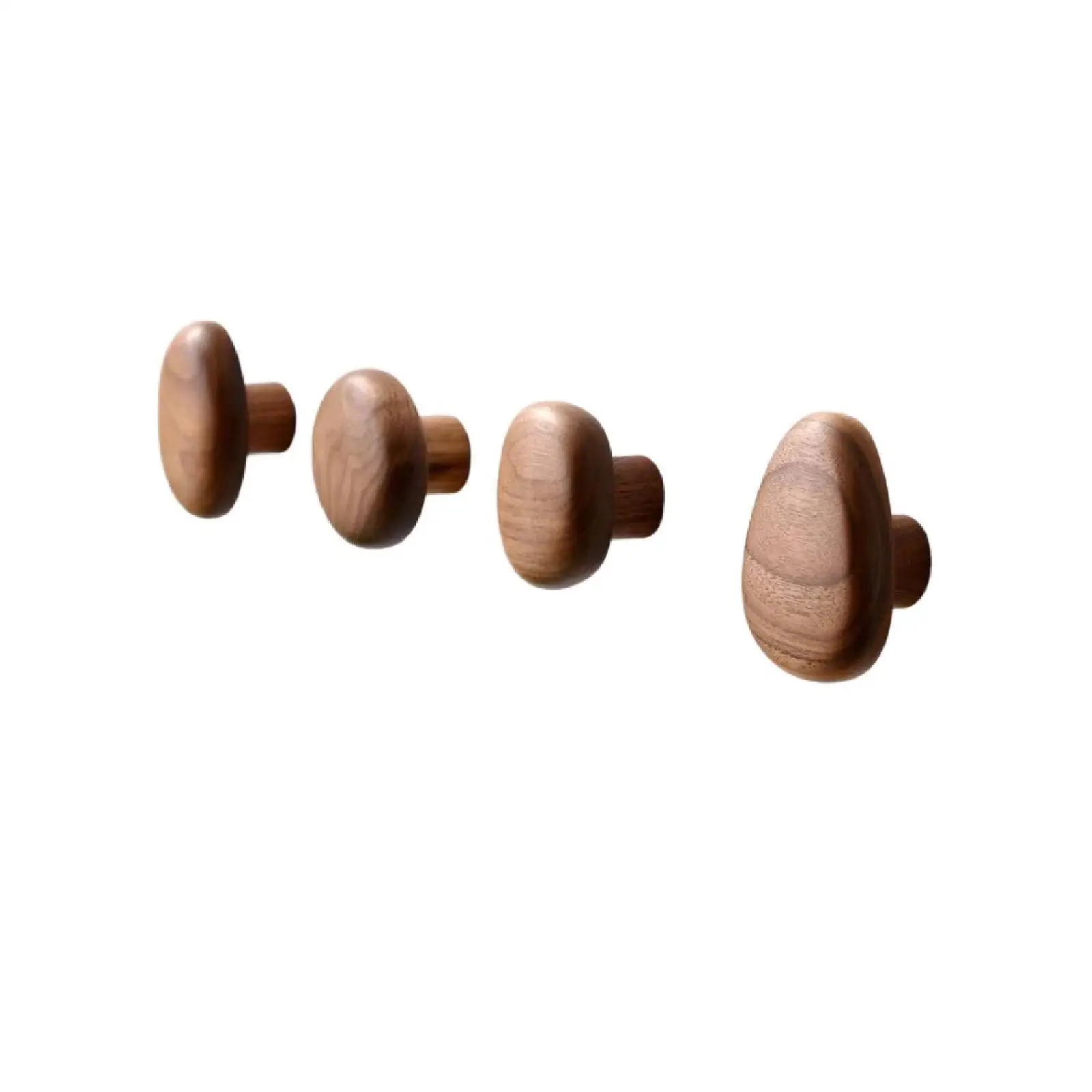 4 Pieces Wooden Wall Hooks Scandinavian Pebble Wall Hooks Natural for Bathroom