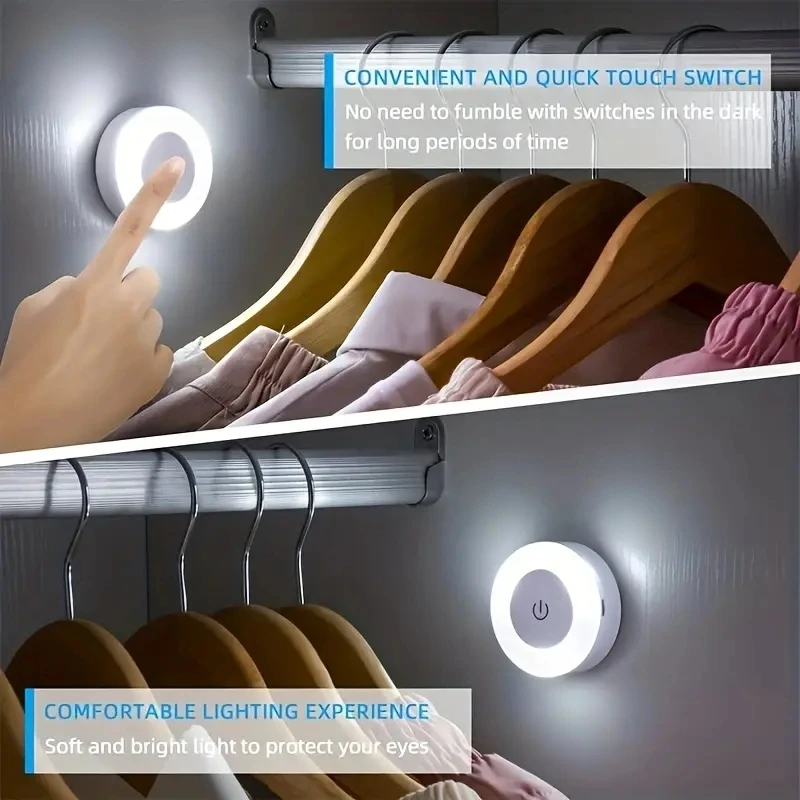 1pc Touch Light Led Tap Light, 3 Colors Adjustable Closet Light, Portable Wireless Under Cabinet Lights, Dimmable Lights For Bed