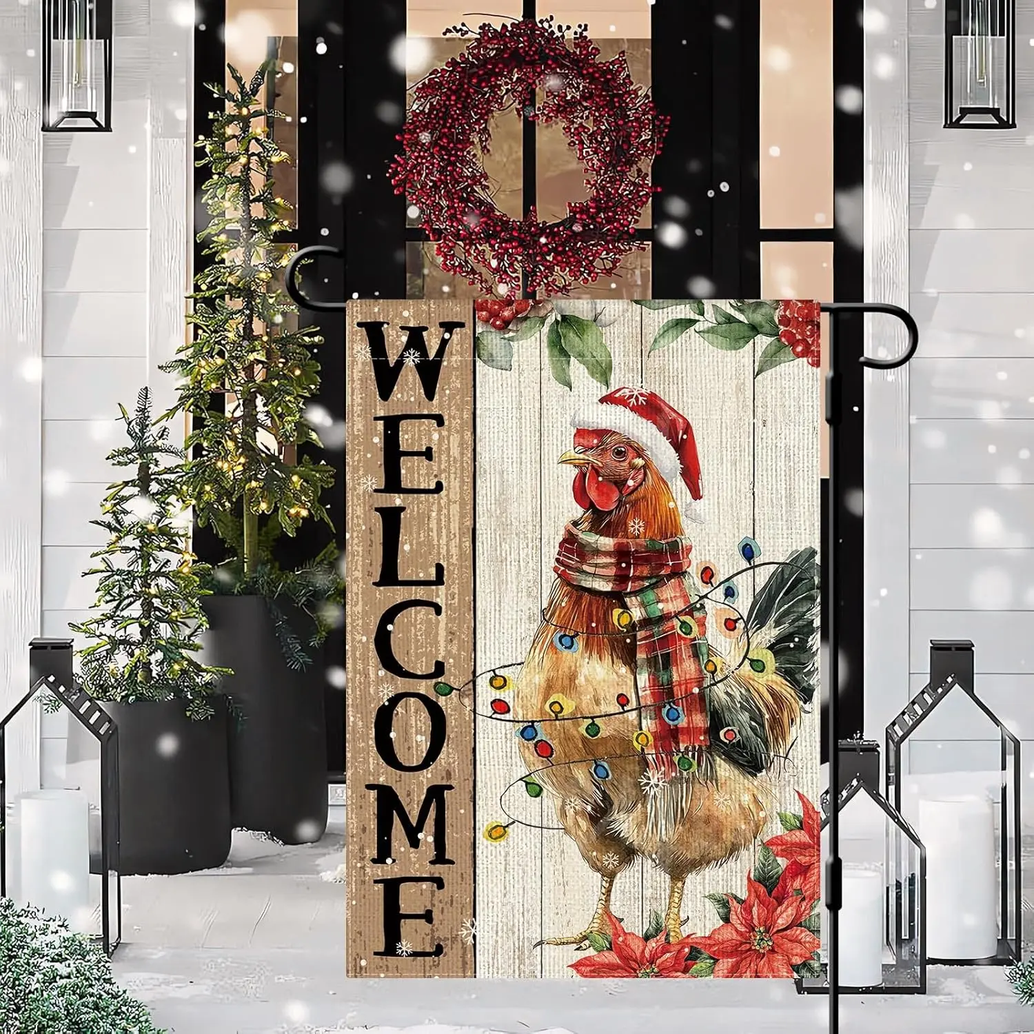 DLZDN Christmas Chicken Garden Flag 12×18 Inch Double Side Vertical Burlap Farmhouse Yard Sign Winter Holiday Outdoor Decora jjp
