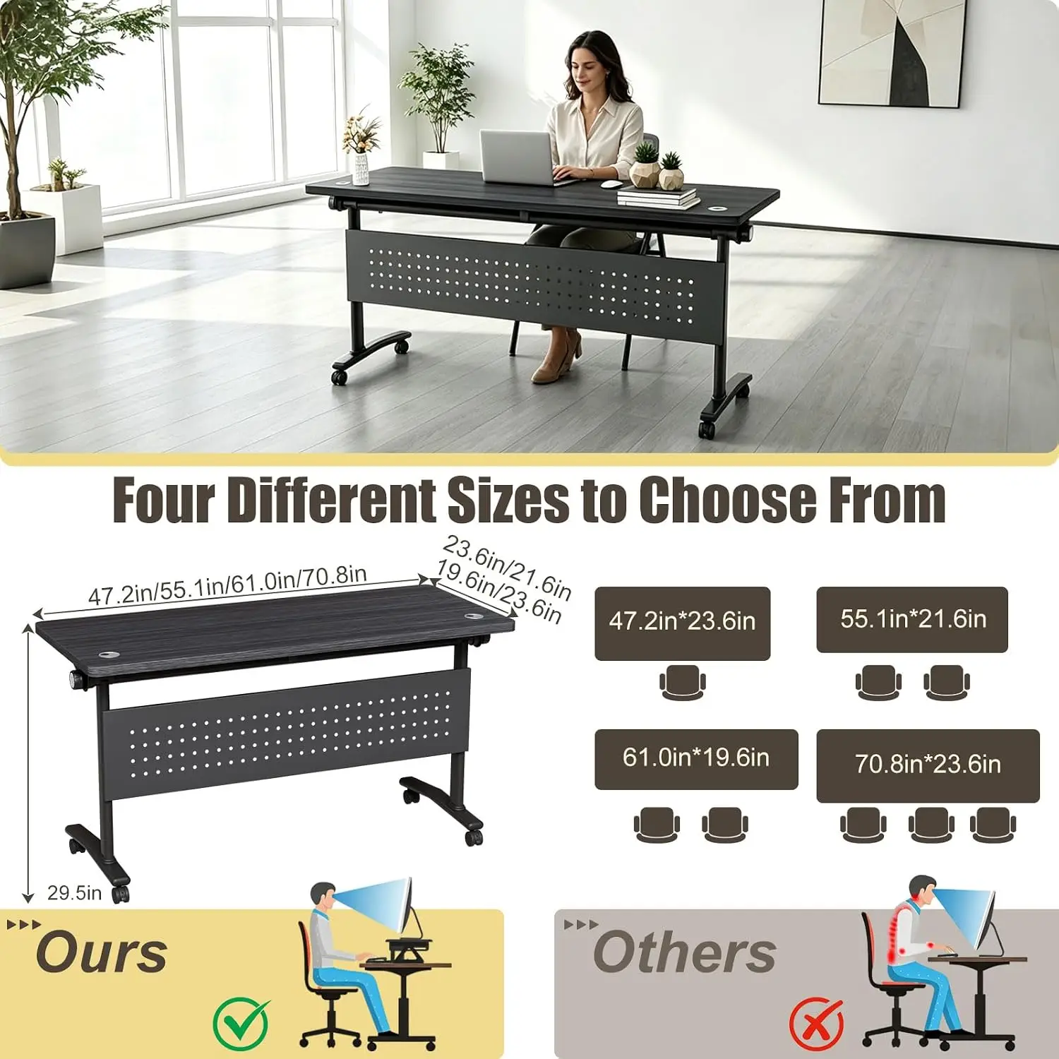 Folding Conference Room Tables, Conference Table with Power Grommet,Flip-Top Modular Training Table on Wheels,Seminar Conference
