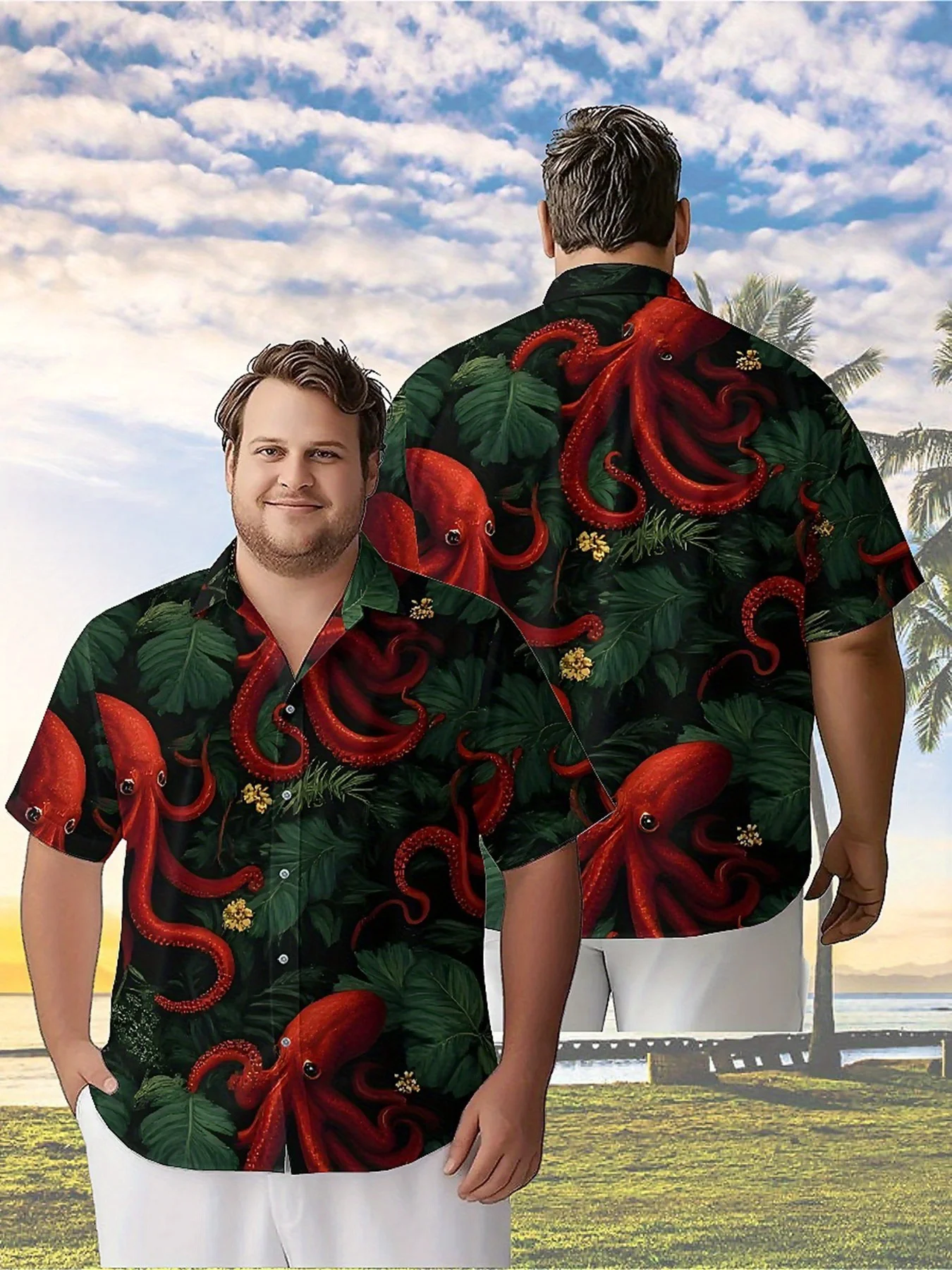 

Men's Plus Size Hawaiian Shirts Tropical Octopus Camouflage Pattern,New in Summer Fashion Tops,Hip Hop Rock Streetwear