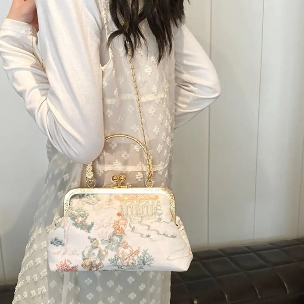 Bolso de mano con bordado Retro, accesorio Cheongsam, gran capacidad, bloqueo de beso, bolso de hombro Hanfu, bolso cruzado, bolso de muñeca