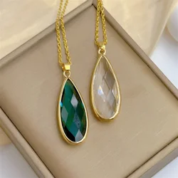 Fashion Charm Crystal Clear Plaid Necklace Classic Retro Long Strip Water Drop Stainless Steel Clavicle Chain Pendant