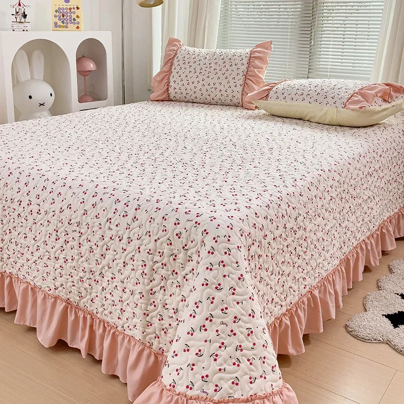 Quilted Bedspread Ruffles Bed Linen Thickened Bedsheets Printed Bed Cover Home Bedding покрывало (Pillowcase Need Order)