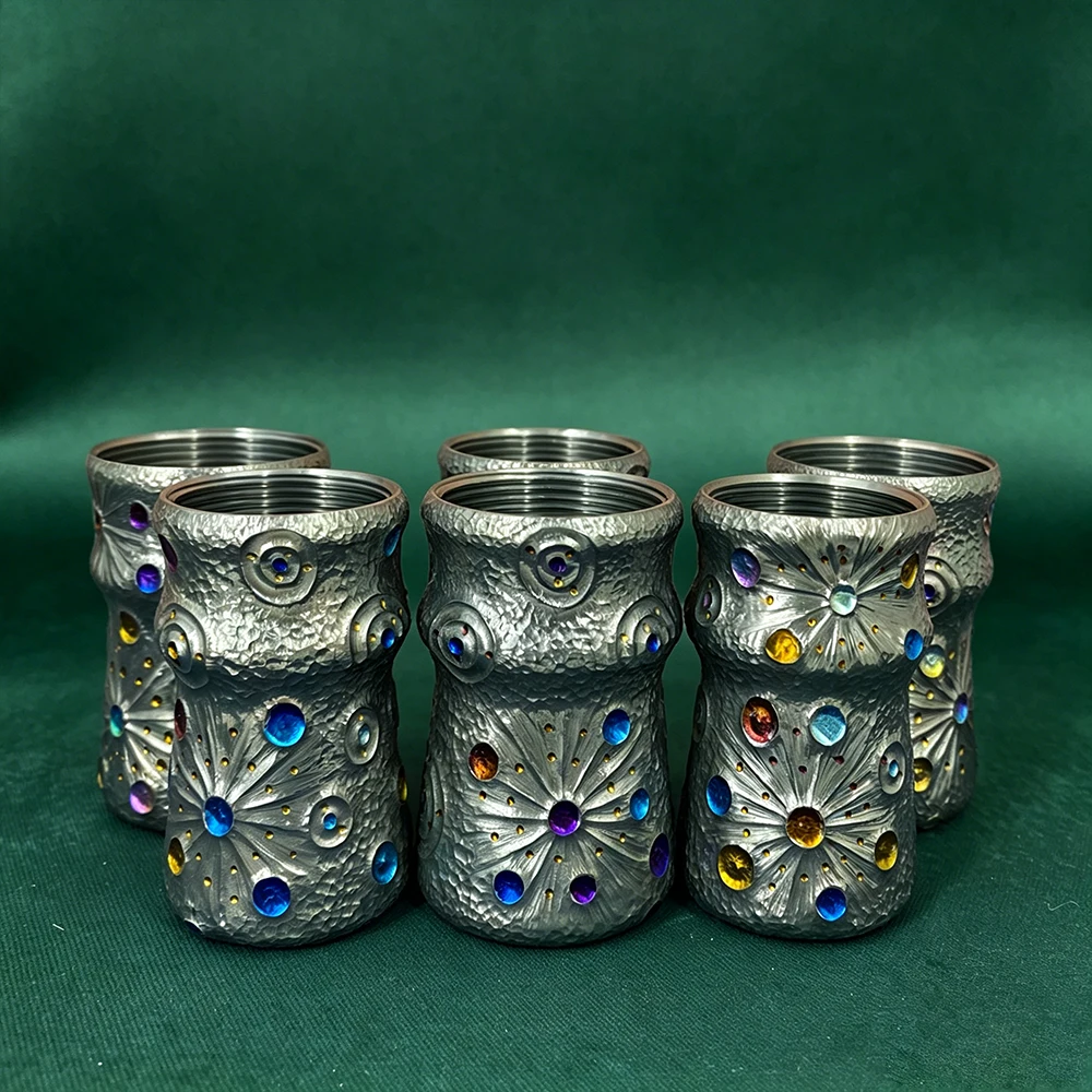 BOTO Premium Handcrafted Titanium Handle, Starburst Enamel & Hammered Texture for Wet Shaving