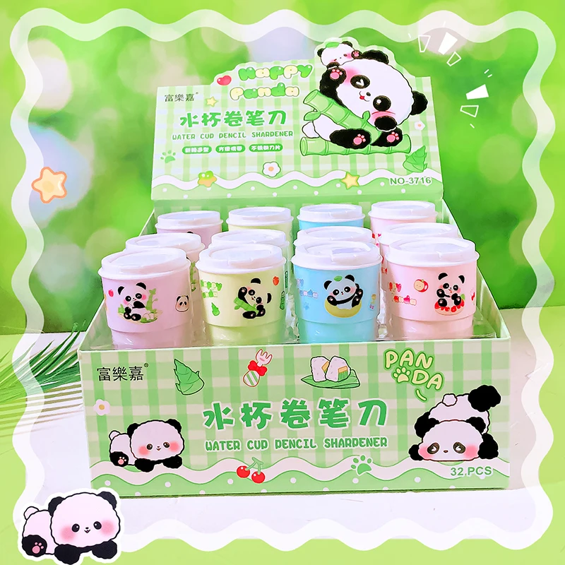 kawaii stationery Back to school supplies cute panda cup shape pencil sharpener For school Stationery classroom useful equipment