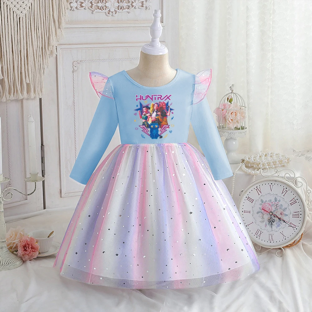 

Kpop Demon Hunters Kids Clothes Spring Long-sleeved Princess Dress Girls Dress For Children Rainbow Dress Birthday Party 2-8T