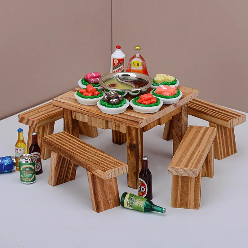 Miniature Eight Immortals Table Dining Table and Chairs, Small Model of Tables in Simulated Catering Stores, Ornaments and Toys