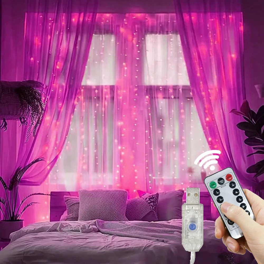 3/4/6M LED Curtain String Lights USB Fairy Lights EID Mubarak Bedroom Wedding Party Valentine's Day Ramadan Home Decoration 2026