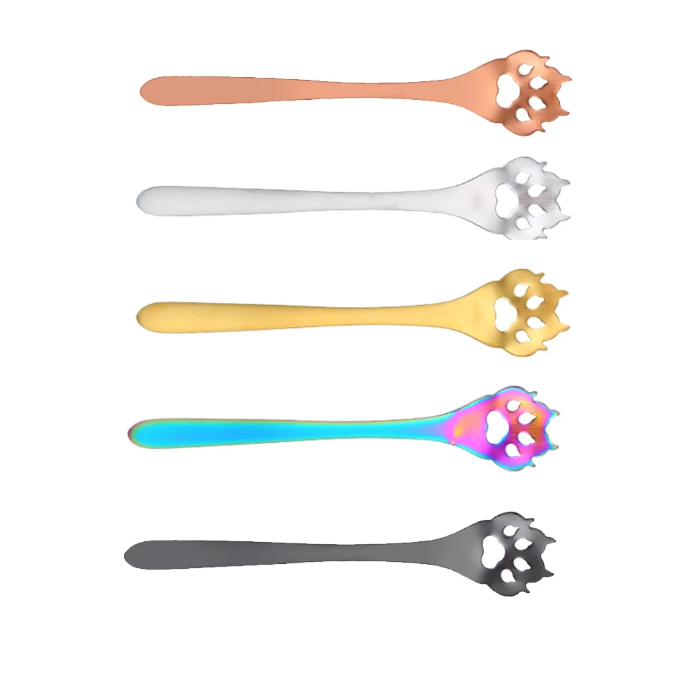 

5PCS Dog Paw Strainer Spoon Adorable Stainless Steel Mixing Kitchen Utensils Creative Coffee Cocktail Serving Tool Lightweight