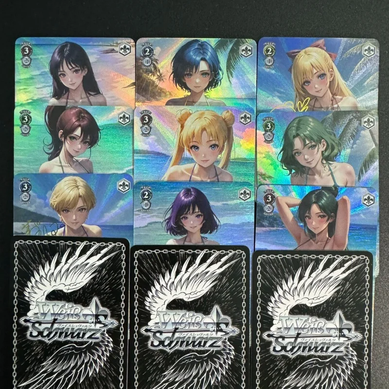 Sailor Moon Summer Beach Swimwear Tsukino Usagi Diy Folding Flash Card 63x88mm Hino Rei Kino Makoto ACG Goddess Game Card Toys