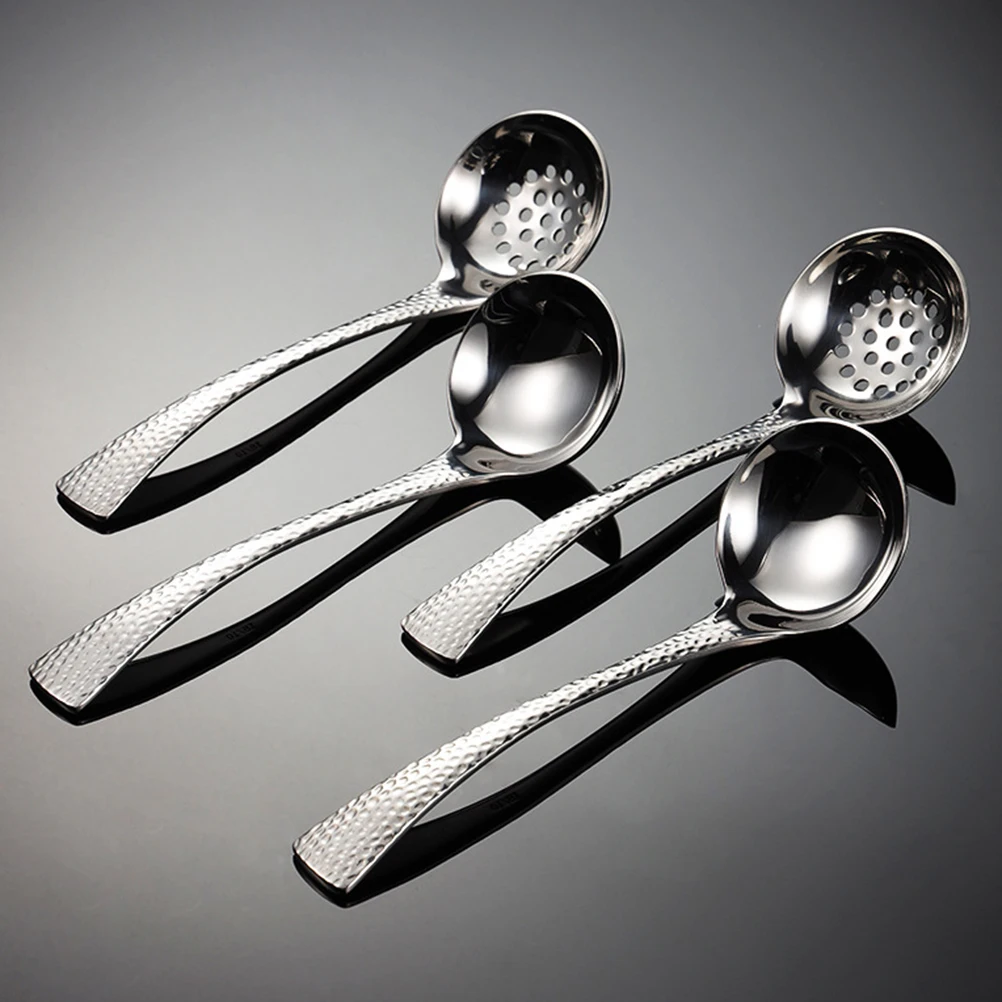 

2Pcs Stainless Steel Soup Ladle Slotted Spoon Set Long Handle Nonstick Surface Dishwasher Safe Cooking Accessory