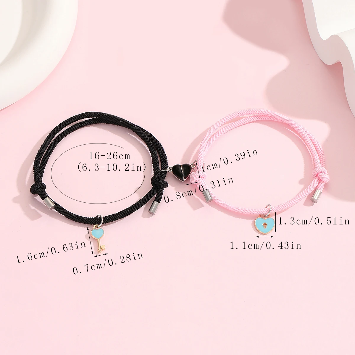 قفل على شكل قلب وسوار زوجين مفتاحين 2 أساور مغناطيسية أنيقة منسوجة يدويًا على شكل قلب #3