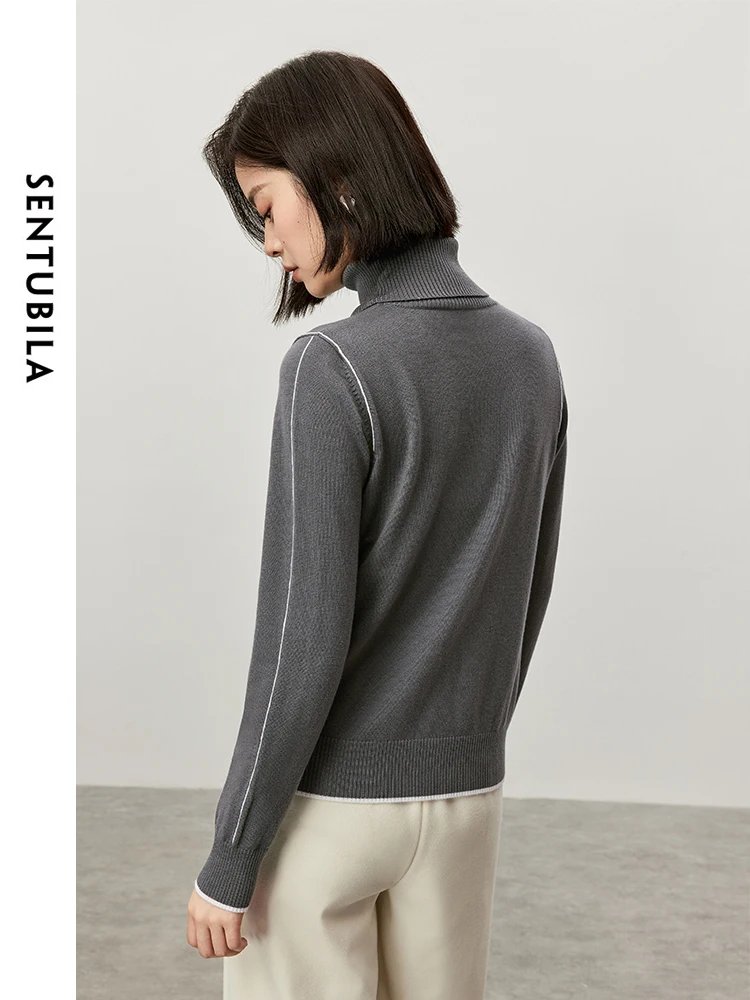 SENTUBILA Long Sleeve Turtleneck Sweater Women Wool Blend Pullover Knitted Tops 2024 Winter Soft Warm Jumpers Woman W43E56257