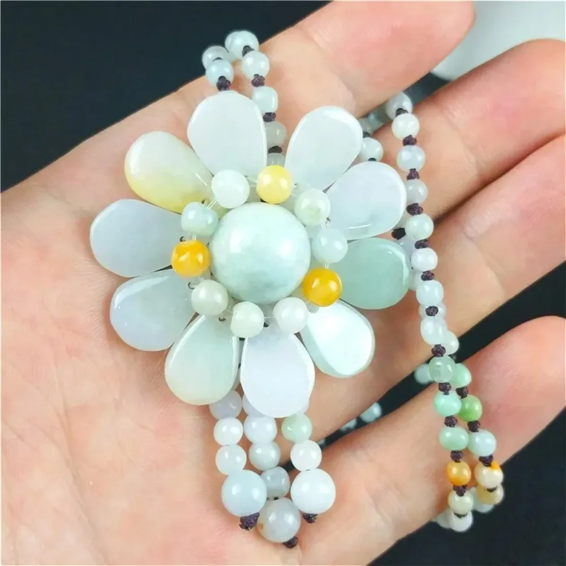 Certified Burmese Jade Sunflower Pendant Jadeite Emerald Beads Necklace Charm Jewellery Fashion Accessories Hand-Carved Amulet view 4