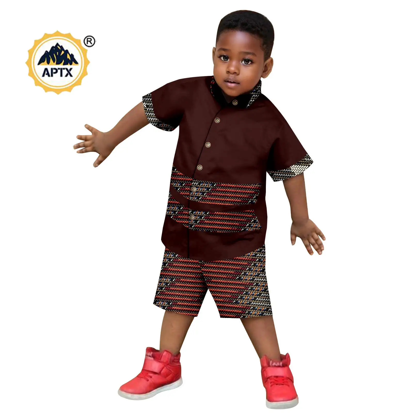 

African Clothes for Kid Children Dashiki Summer Boy Print Top Shirt and Short Pants Sets Bazin Riche Ankara Outfits 2446060