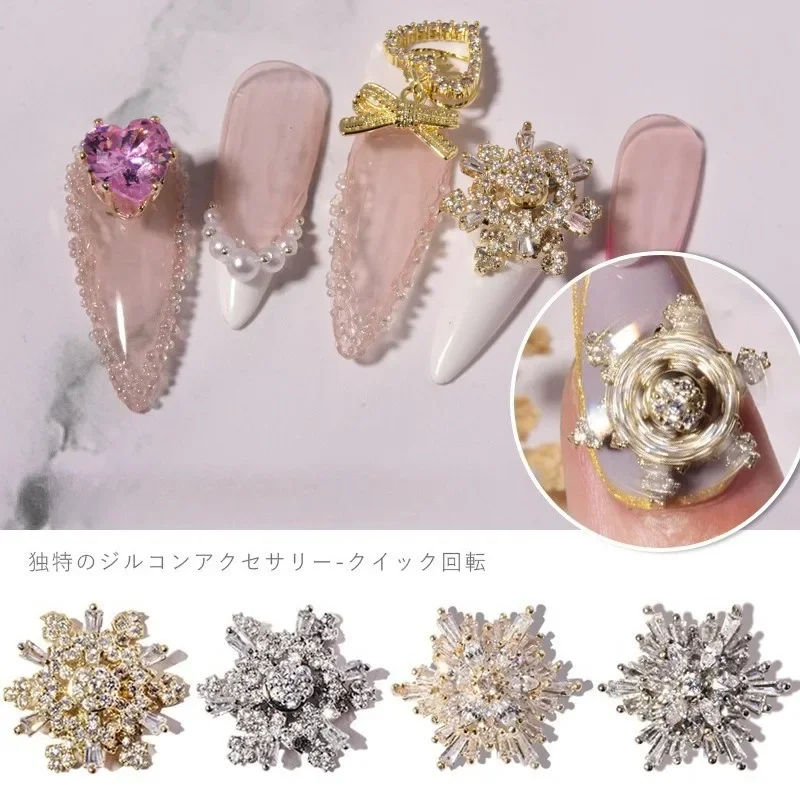 1Pc hot selling rotatable big snowflake spinner bead, double-layer durable zircon rhinestone for premium nail art decoration