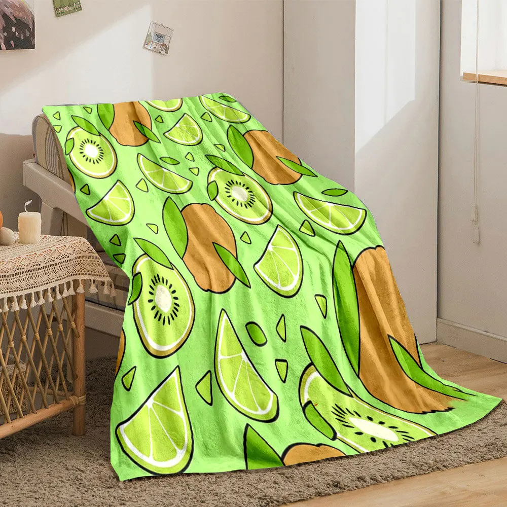Printed with Fruit Slices and Green Leaf Style Warm Comfortable Blanket Home Travel Camping for Adults and Kids Luxury Gifts 4