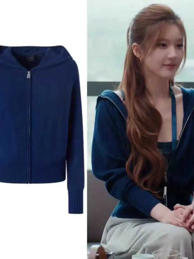 

Stunning k Blue Hooded Knitted Open Cardigan Sweater Women's Lazy Sle Korean Versatile Outerwear Commute Loose Fit Long ...