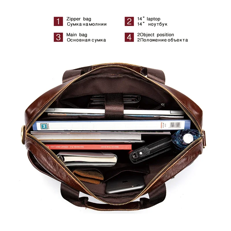 Men's Briefcase Bag Men's Genuine Leather Laptop Bag Business Tote for Document Office Portable Laptop Shoulder Bag