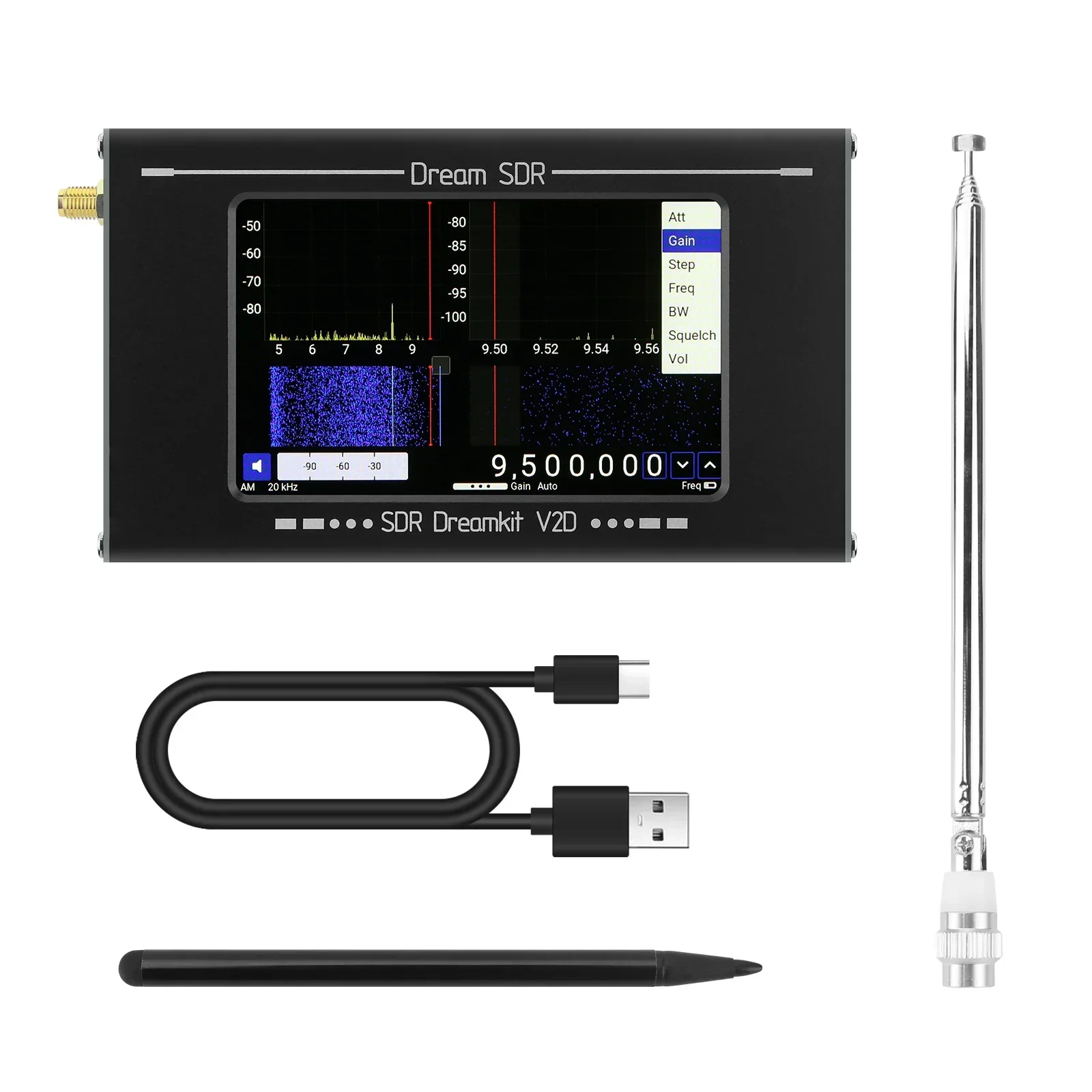 

HAMGEEK V2D SDR Dreamkit 100–2600 МГц, вседиапазонный радиоприемник, портативный радиоприемник с полосой 5,3 МГц, 4-дюймовый экран для ПК