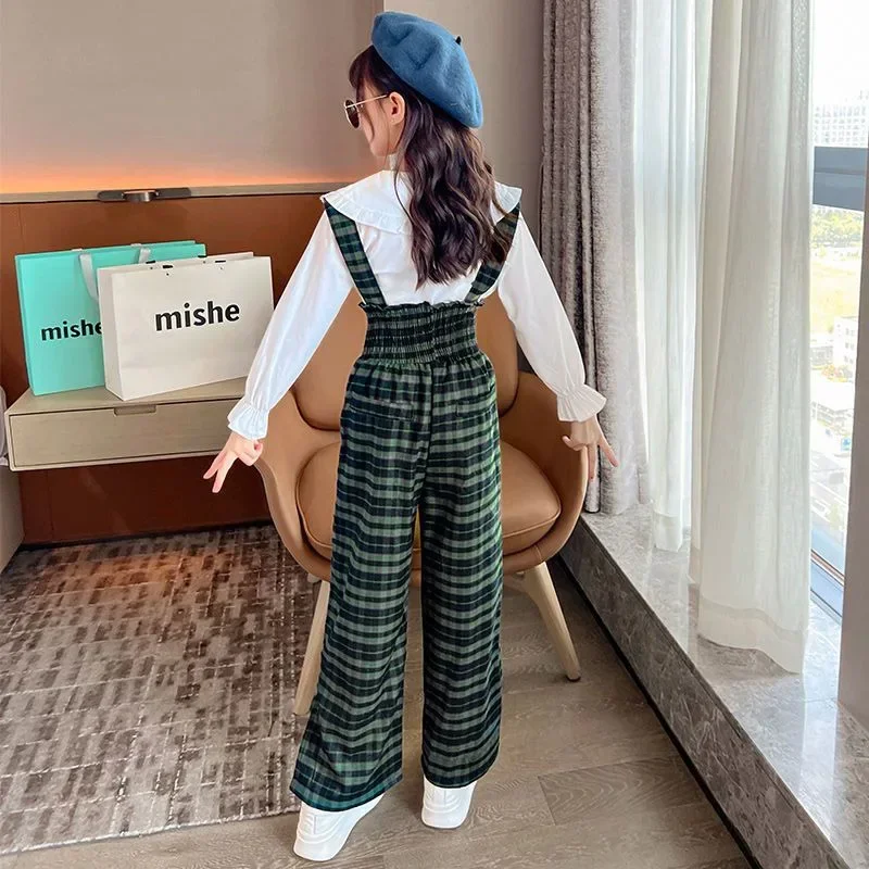 Girls Children Plaid Jumpsuit For Kids Gir Korean Vintage Lolita Overall Playsuit Long Pants 4 5 6 7 8 9 10 11 12 Years old 2023