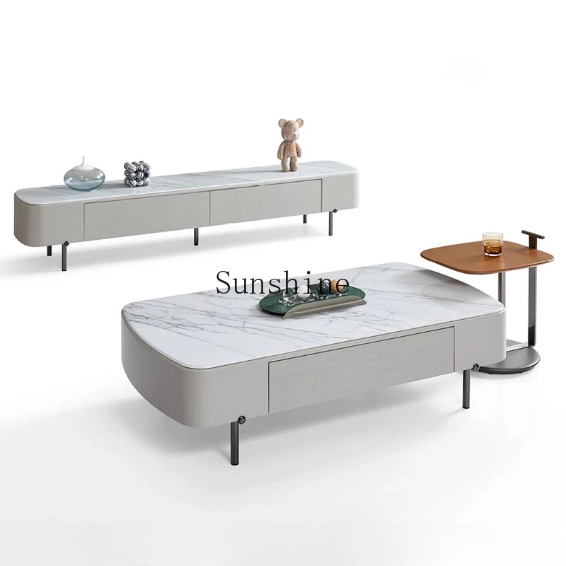 

luxury microcrystalline stone coffee table TV cabinet combination design living room household storage modern minimalist style