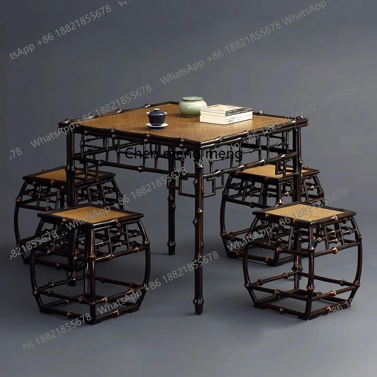 

Новое поступление, темный маленький журнальный столик, бамбуковый ретро оригинальный бамбуковый столик, классический маленький столик