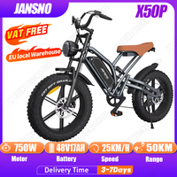 JANSNO X50P Electric Bike 750W 48V 17AH 20*4.0 Inch Fat Tire Adult Mountain Snow Retro E-Bike Full Suspension Electric Bicycle