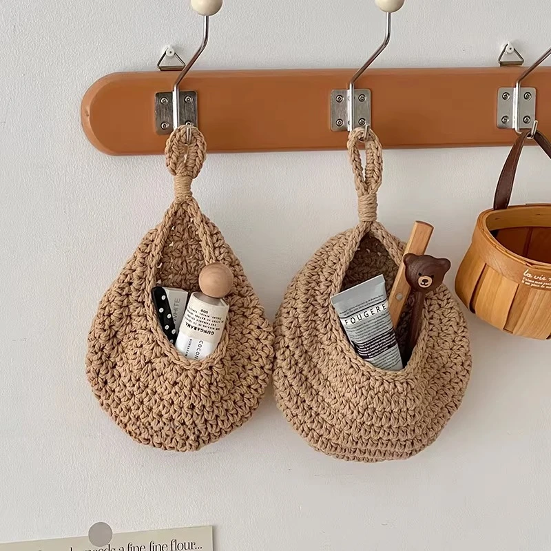 

Плетеная вручную хлопковая подвесная сумка-органайзер в скандинавском стиле для дома, прикроватная, настенная, для хранения мелочей