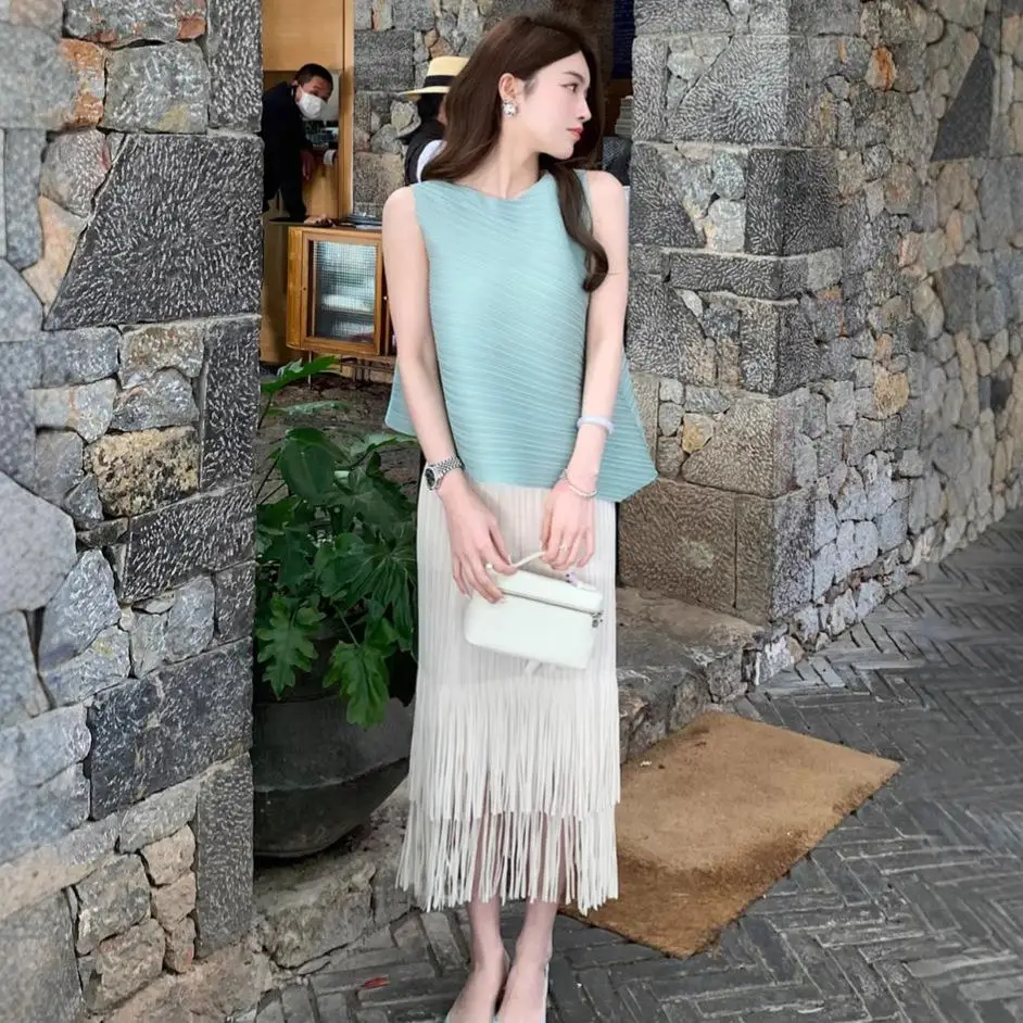 

Miyake White Lazy Svel Top Women's Faion Suit Outfit Look Tee-piece Set Commute Sle Pure Color Winter Collection