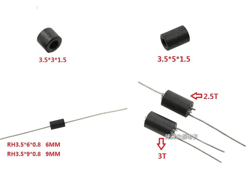 100PCS Hollow Magnetic Bead Inductor RH3.5*6*0.8/RH3.5*9*0.8 6/9mm Ferrite anti-interference 3.5*3*1.5/3.5*5*1.5  6 Hole 2.5T 3T