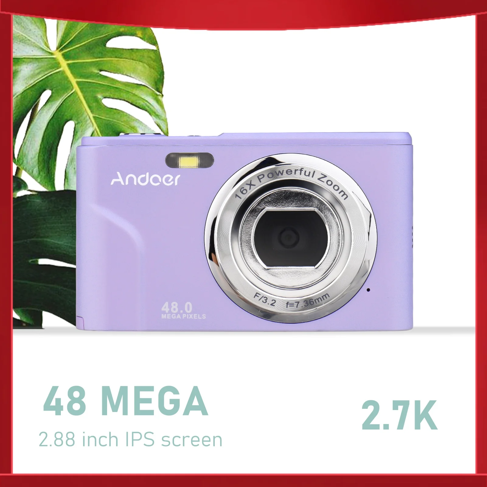 

Портативная цифровая камера Andoer, 48 МП, 1080P, 2,4-дюймовый IPS-экран, 16-кратный зум, автофокус, автоспуск, распознавание лиц, защита от сотрясений