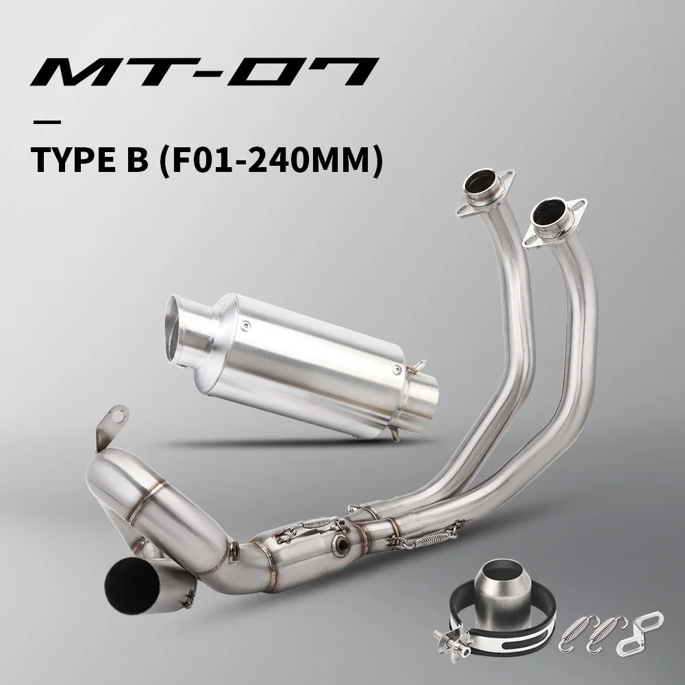 MT07 uitlaat motorfiets uitlaat compleet systeem voor MT-07 FZ-07 F01/F02 2014-2025 roestvrijstalen voorste verbindingspijp set