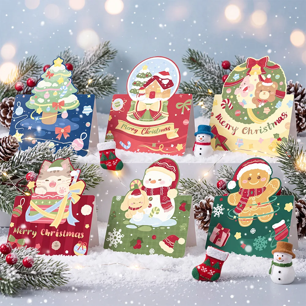 12 PCS Christmas 3D greeting card, shaped folding cartoon gift, message box, decorative card