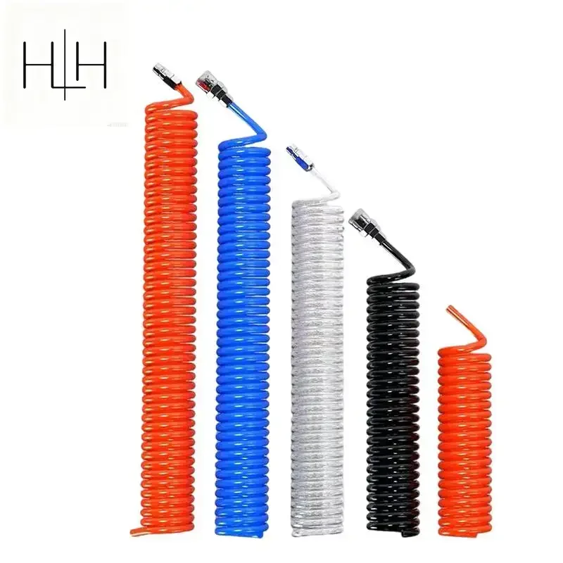 HLH Clear Pneumatic PU Spring Tube Blue 6*4mm 8*5mm 3M/6M/9M/12M/15M Air Compressor Telescopic Spiral Hose Flexible Air Tool Pip