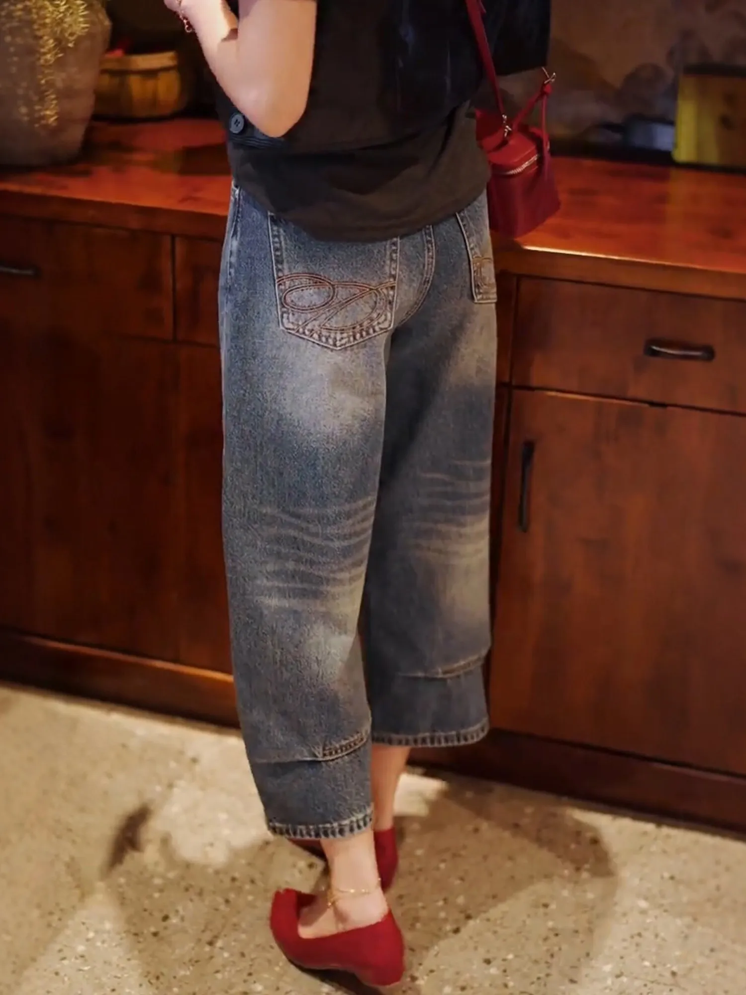 American Style Wide Leg Jeans Women's Summer New Large Size Fat MM Loose Slimming Straight Eighteen Bend Pants