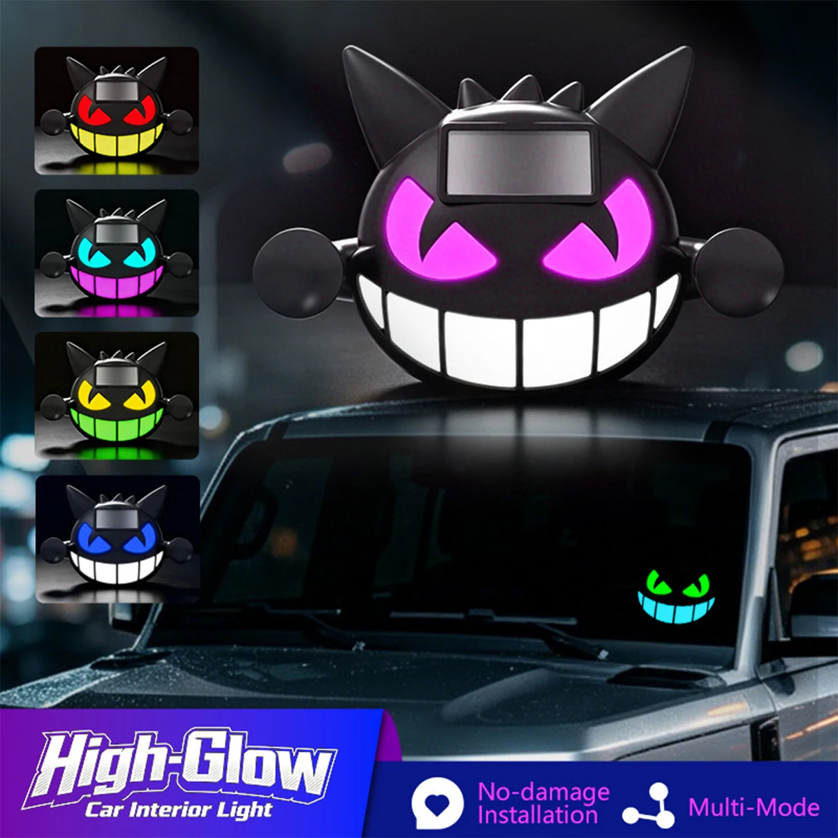 Universal Car Devil Face Projection LED Light Solar Powered Rear Windshield Warning Atmosphere Lamp Auto Exterior Modified Decor