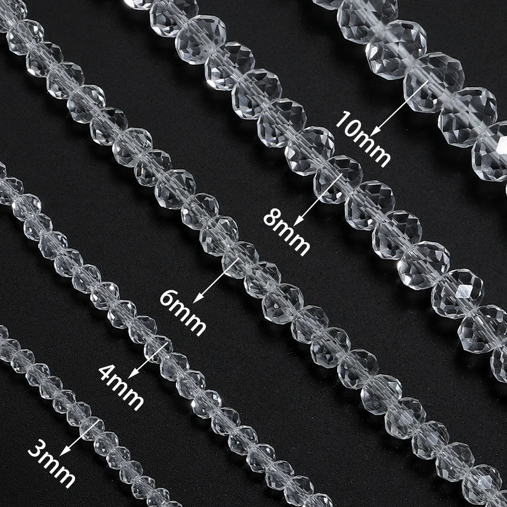 3 4 6 8 10mm Faceted Crystal Beads Transparent Rondelle Glass Loose Beads For Jewelry Making DIY Bracelet Necklace Accessories