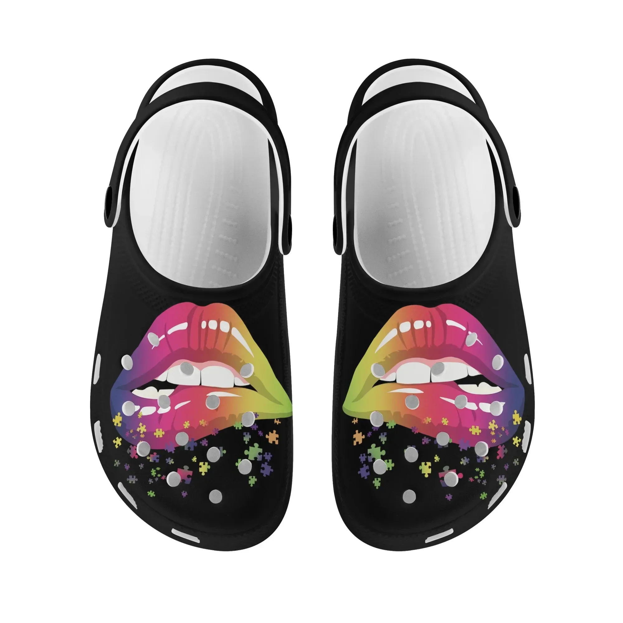 Women Sandals Unisex Gradient Lips Print Clogs Size 36-48 Garden Shoes Outdoor Beach Slippers Hole Casual Breathable Slides New