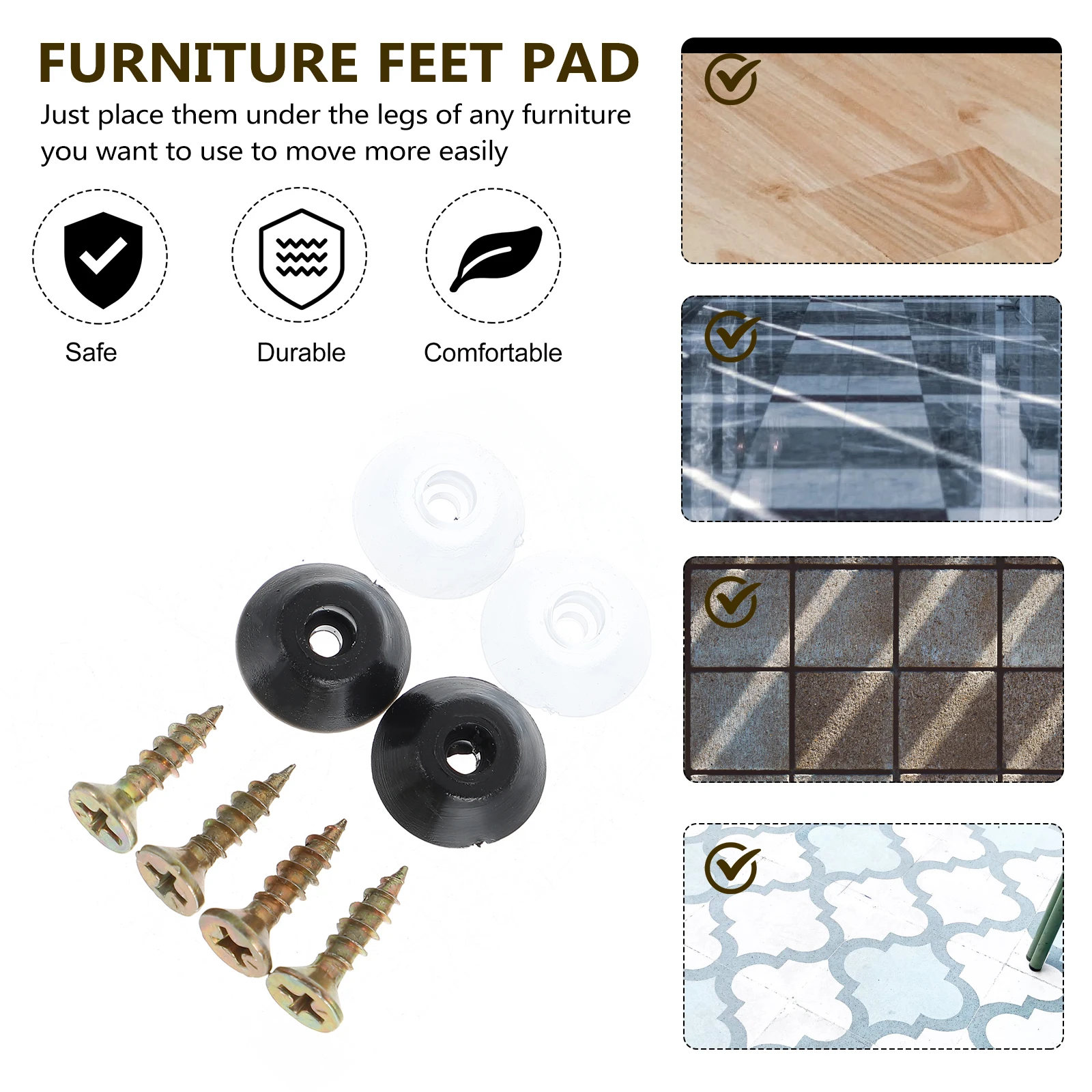 

100 Pcs Furniture Feet Pad Durable PVC Easy Install Non Slip Glides Hardwood Floor Protector Dresser Table Cabinet Bedroom