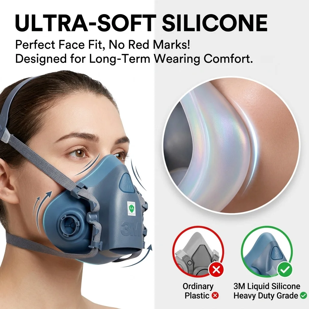 3M 7502 Respirator Gas Mask Half Facepiece Reusable Silicone Mask for Painting Spraying Chemical Welding Safety Work Protection