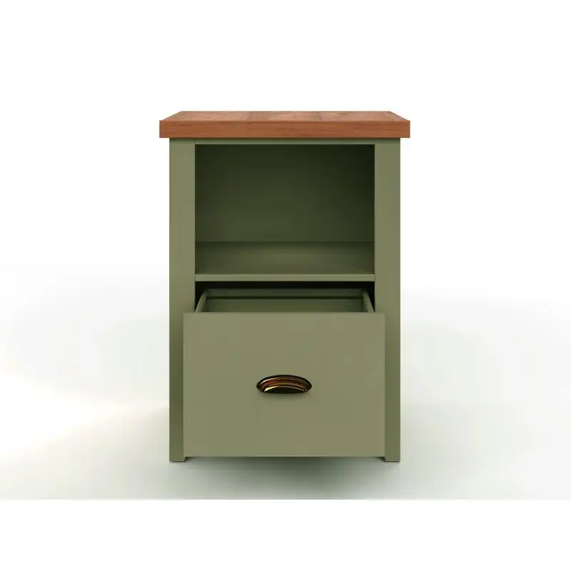 22-Inch One Drawer Filing Cabinet, Sage Green & Fruitwood Finish, No Assembly Needed