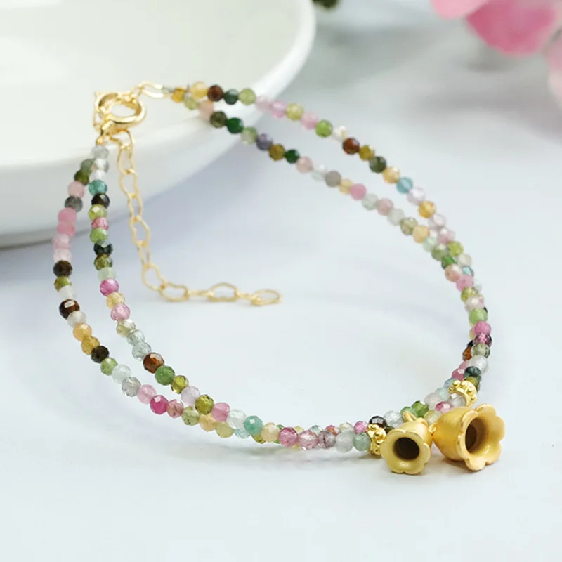 

Natural Candy Tourmaline Bracelet Double Ring Color Treasure Lily of the Valley Bracelet
