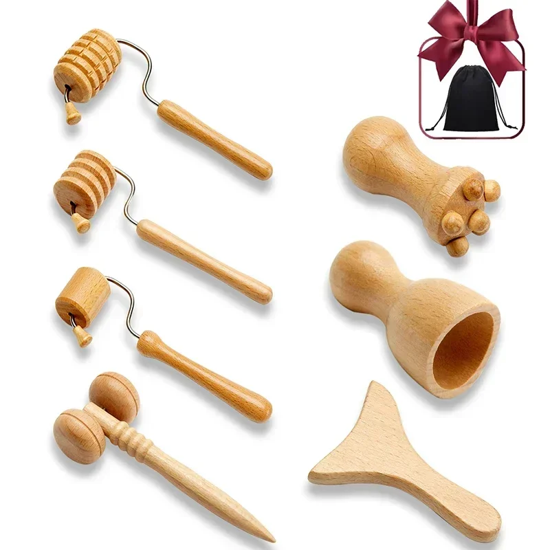 Wooden Face Massage Tools Set Maderoterapia Kit Face Sculpting Tool Skin Care Facial Massager Cupping Contouring Facial Roller