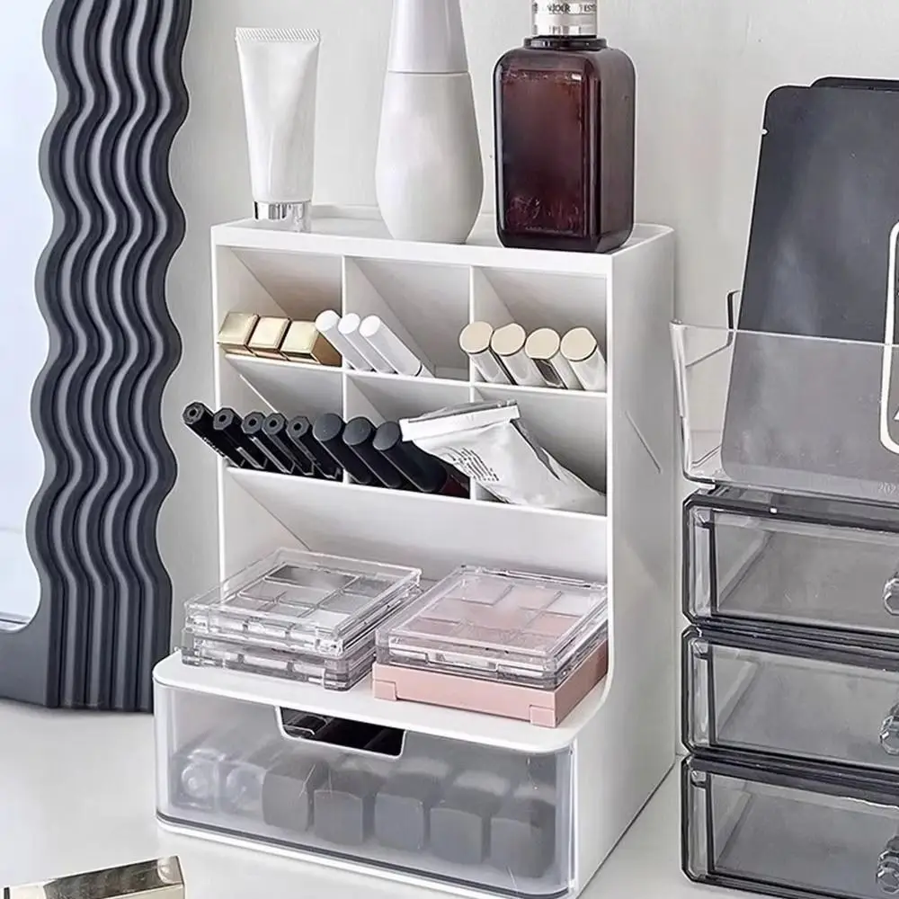 6-Grid Desktop Storage Drawers Stackable Design Large Capacity Oblique Pen Holder Oblique Insertion Space-saving