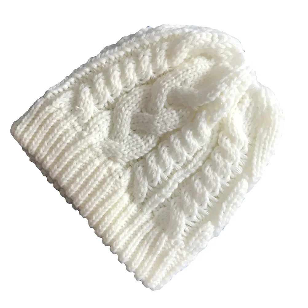 

White Knitted Ponytail Hat for Women Winter Warm Wool Beanie Cap for Outdoor Running Travel One Size Knitted Ponytail Hat